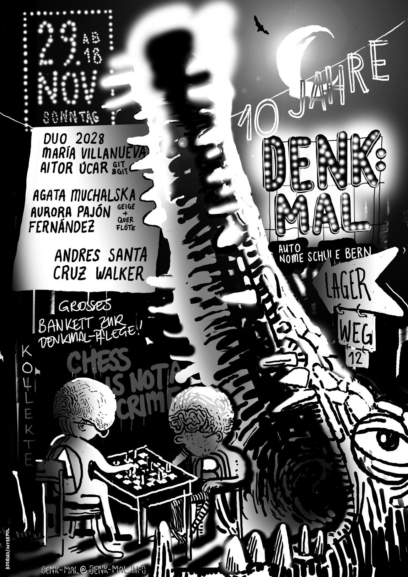 Flyer Fest:Mal, Krokodil mit Schachspielern und Lichterkette