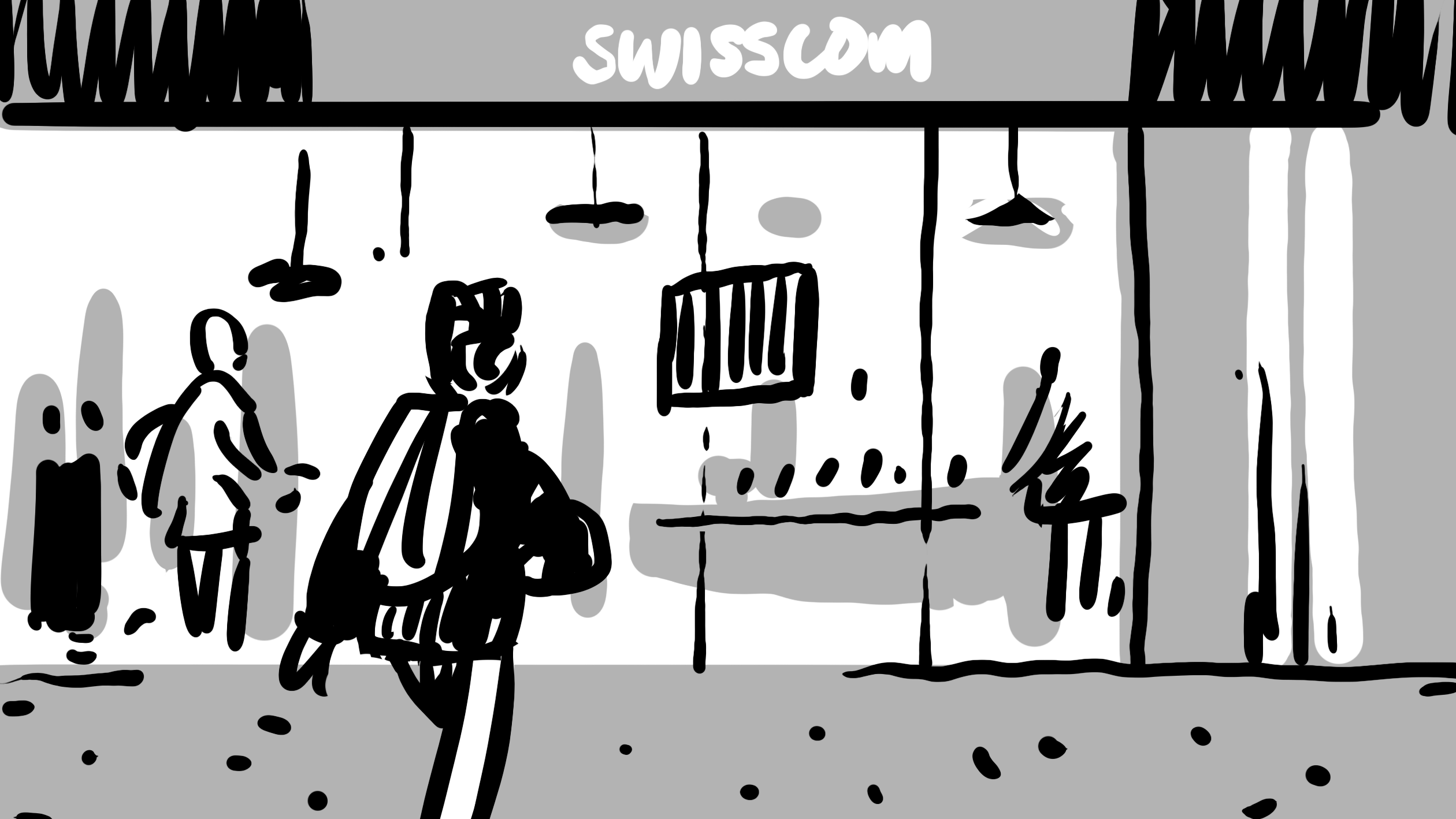 Bild aus Storyboard, Person kommt zum Swisscomshop